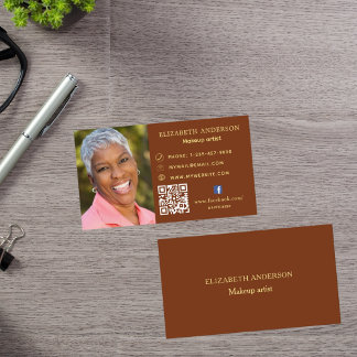 Cartão De Visita Fotografia marrom ferrugem Qr code ícone social do