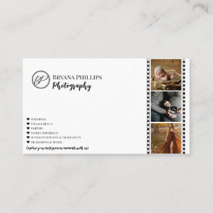 Cartão De Visita Fotografia Minimalista Preto e Branco do Seu Logot