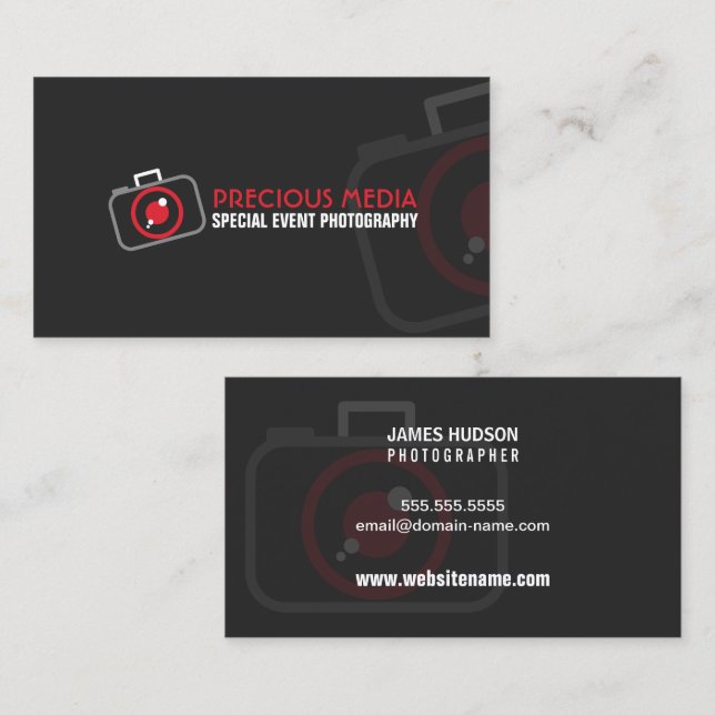 Cartão De Visita Fotografia Moderna Cinza Branca Vermelha (Frente/Verso)