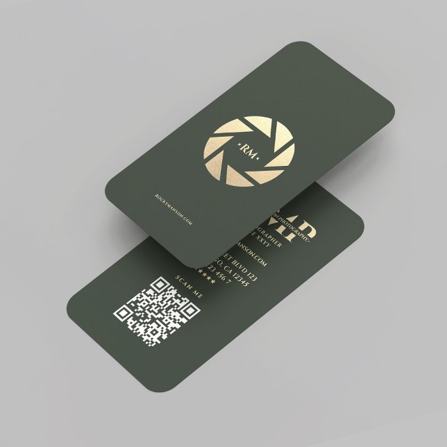 Cartão De Visita Fotografia moderna Dourada Lente Verde (Modern Photographer Green Gold Lens Photography Business Card
)