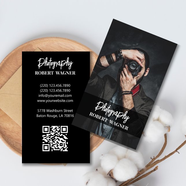 Cartão De Visita Fotografia Moderna e Simples Código QR Profissiona (Criador carregado)