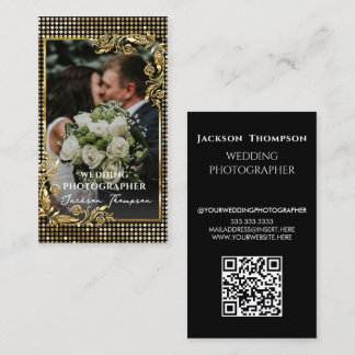 Cartão De Visita Fotografia moderna em preto e Dourado
