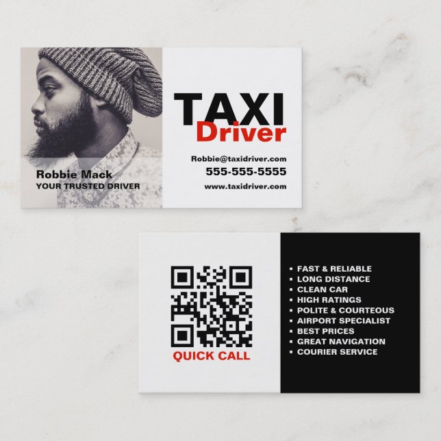 Cartão De Visita Fotografia Personalizada, Driver de Táxi (Frente/Verso)