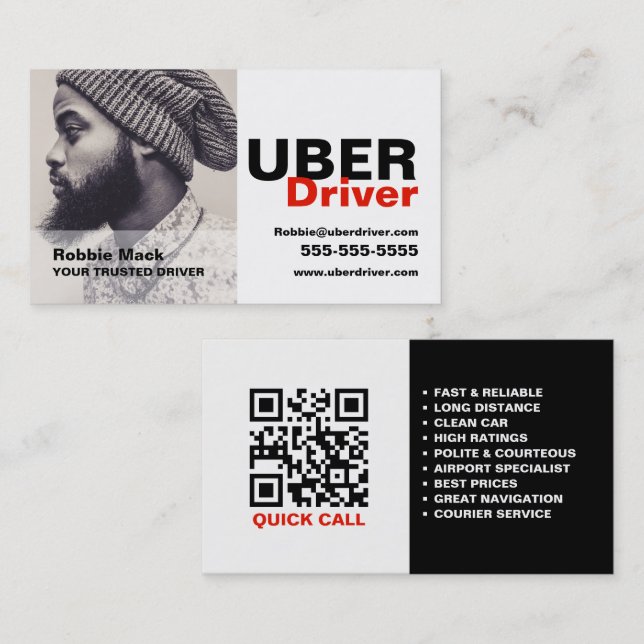 Cartão De Visita Fotografia Personalizada, Driver Uber (Frente/Verso)