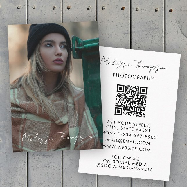 Cartão De Visita Fotografia Personalizada - Fotografia Fotográfica  (Custom Photo Chic Script Typography Photographer Business Card)