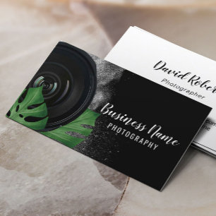 Cartão De Visita Fotografia Preta e Branca da Câmera Verde