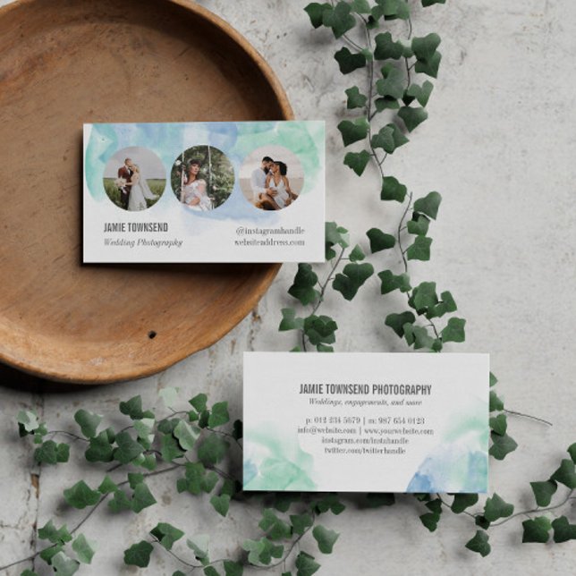 Cartão De Visita Fotografia redonda de cor verde azul (Criador carregado)