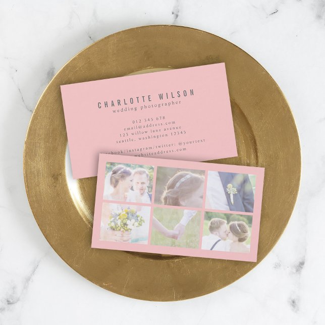 Cartão De Visita Fotografia Rosa Moderna com Várias Fotografias (Criador carregado)