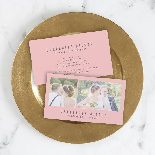 Cartão De Visita Fotografia Rosa Moderna - Duas Fotos (Criador carregado)