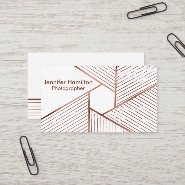 Cartão De Visita Fotógrafo abstrato Geométrico Rosa Gold Foil (Frente/Verso In Situ)