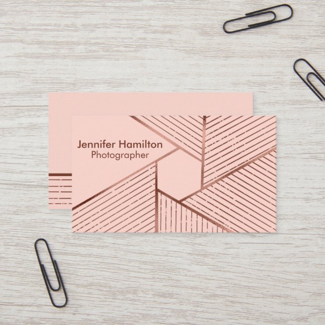 Cartão De Visita Fotógrafo abstrato Geométrico Rosa Gold Foil (Frente/Verso In Situ)