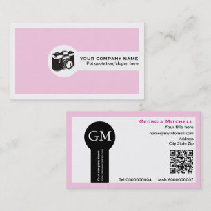Cartão De Visita Fotógrafo câmera e código QR rosa