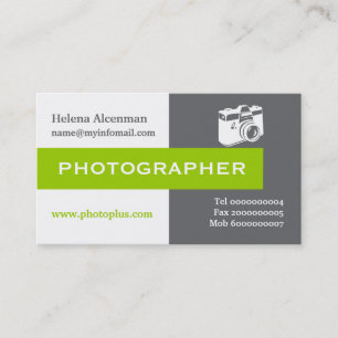 Cartão De Visita Fotógrafo cinzento, branco, verde atraente