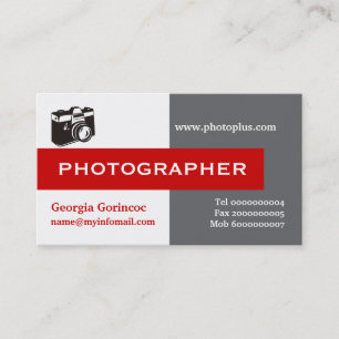 Cartão De Visita Fotógrafo cinzento, branco, vermelho atraente