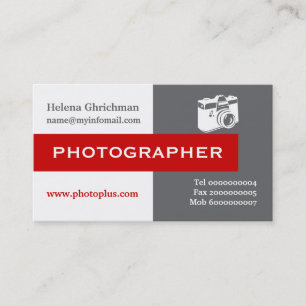 Cartão De Visita Fotógrafo cinzento, branco, vermelho atraente