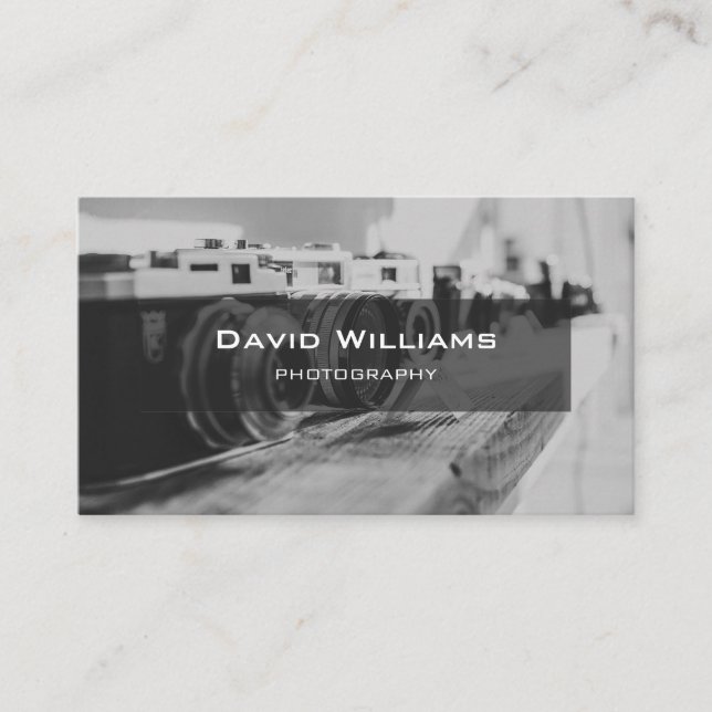Cartão De Visita Fotógrafo da Câmera Branca e Preta Moderna (Frente)
