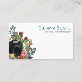 Cartão De Visita Fotógrafo de Casamento com Aquarela Floral Câmera