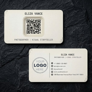 Cartão De Visita Fotógrafo de Código QR Minimalista Moderno