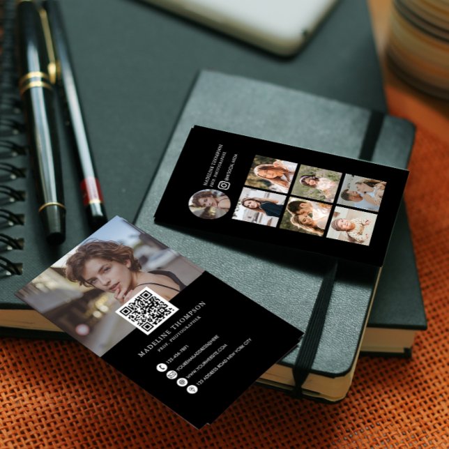 Cartão De Visita Fotógrafo de Colagem de Fotos Branca e Preta Moder (Criador carregado)