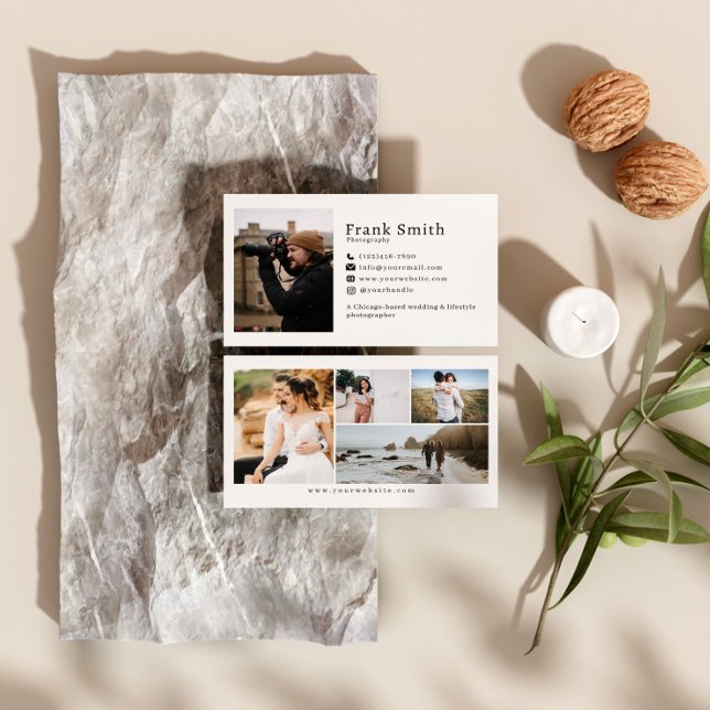 Cartão De Visita Fotógrafo de Colagem de Fotos Simples de 5 Mínimos (Criador carregado)