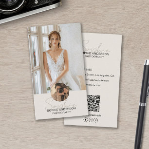 Cartão De Visita Fotógrafo de Script Moderno Foto QR Mídia Social