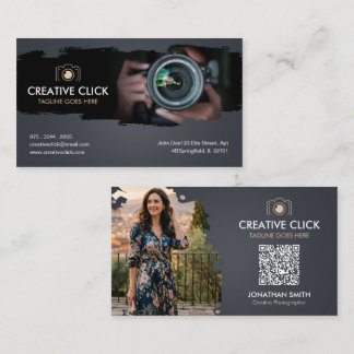 Cartão De Visita Fotógrafo de Watercolor Moderno Código QR Empresar