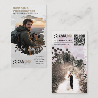 Cartão De Visita Fotógrafo de Watercolor Moderno Código QR Empresar