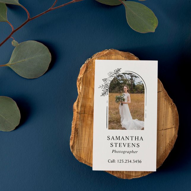 Cartão De Visita Fotógrafo Desenhado de Arca Floral Preta (Criador carregado)