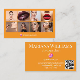 Cartão De Visita fotógrafo do instagram 8 fotos código qr laranja
