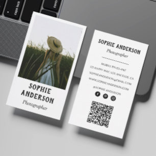 Cartão De Visita Fotógrafo Minimalista Moderno Foto com Código QR
