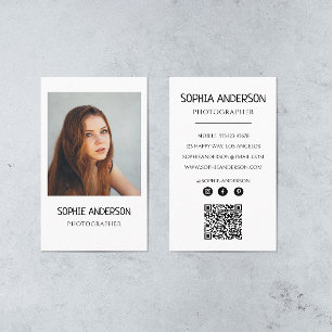 Cartão De Visita Fotógrafo Moderno Minimalista Foto com Código QR