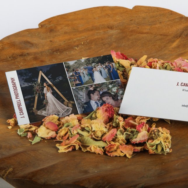 Cartão De Visita Fotógrafo Profissional de Colagem de Fotos Burgund (Criador carregado)