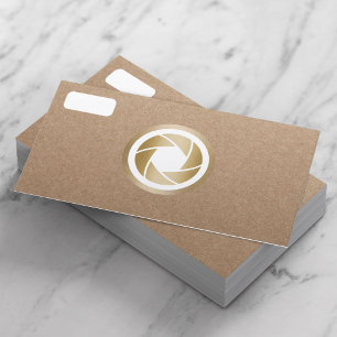 Cartão De Visita Fotógrafo rústico de Kraft do obturador Dourado 