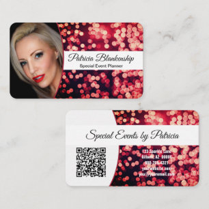 Cartão De Visita Fotomontagem Vermelha e Código QR Personalizado