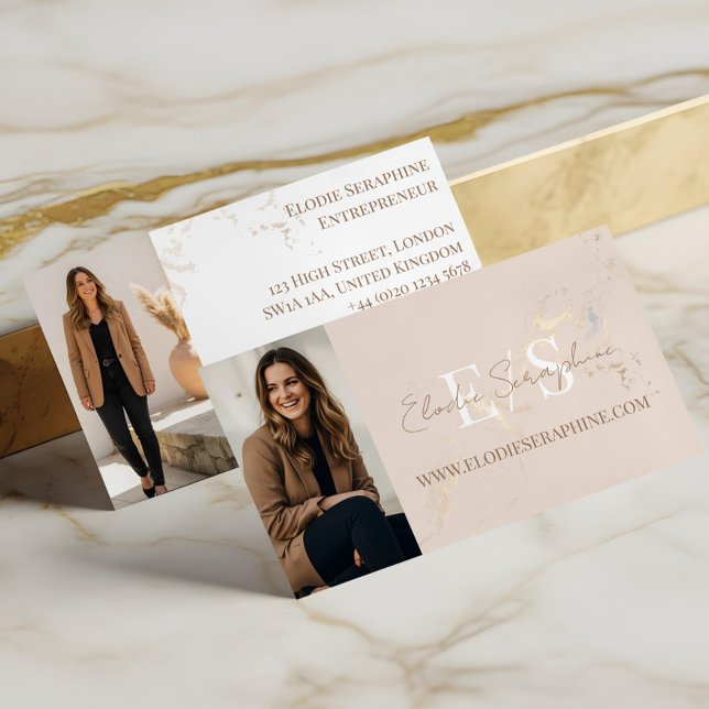 Cartão De Visita Fotos de Monograma de Luxo Elegante em Mármore Dou (Gold Marble Luxury Script Monogram Minimal Elegant Business Card)