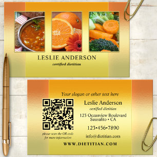 Cartão De Visita Fotos em Ouro Laranja Nutricionista Código QR