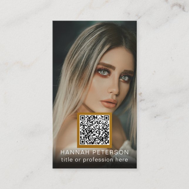 Cartão De Visita Fotos profissionais Código QR na moda ouro moderno (Frente)