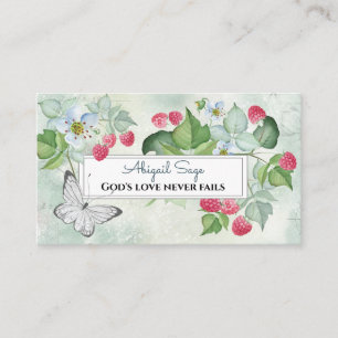 Cartão De Visita Framboesas vermelhas bonito e flores, inspiradas