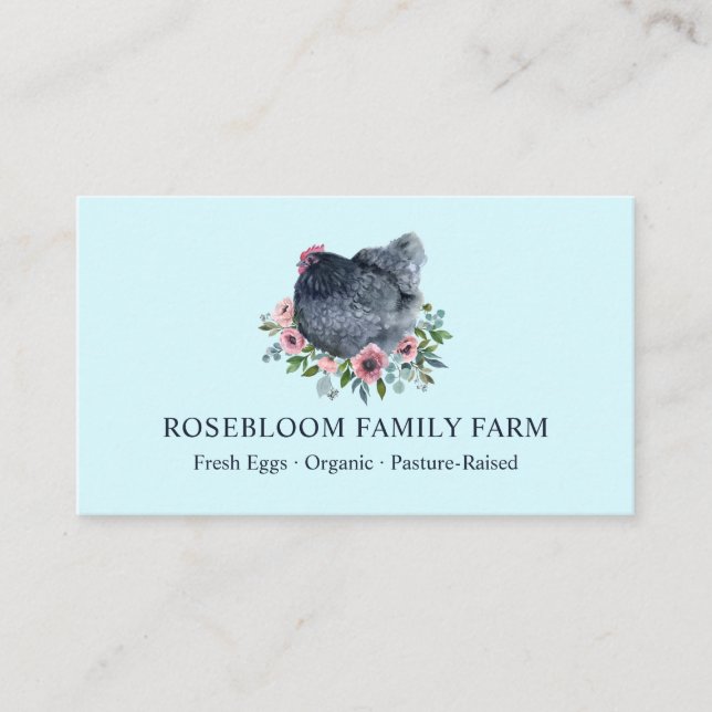 Cartão De Visita Frango Floral de Fazenda Galinha Ovos Frescos de Á (Frente)