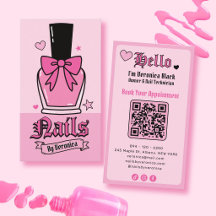 Frasco de Esmalte Rosa com Laço Código QR Salão de
