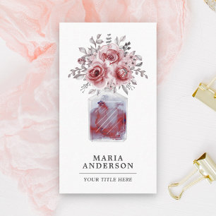 Cartão De Visita Frasco de Perfume Floral Aquarela Vermelho Rústico