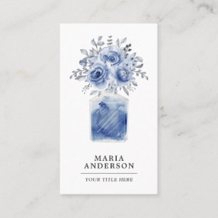 Cartão De Visita Frasco de Perfume Floral em Aquarela Azul Rústico