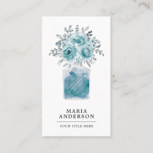 Cartão De Visita Frasco de Perfume Floral em Aquarela Verde Marinho