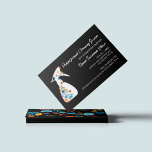Cartão De Visita Frasco de Spray Floral Preto Limpeza da Casa