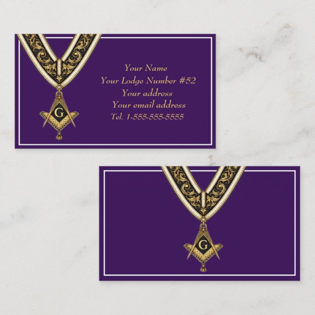 Cartão De Visita Freemason Freemasonry Symbol Masonic Purple Gold (Frente/Verso)
