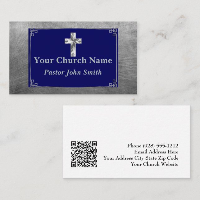Cartão De Visita Fronteira Elegante da Cruz Azul do Pastor Silver (Frente/Verso)