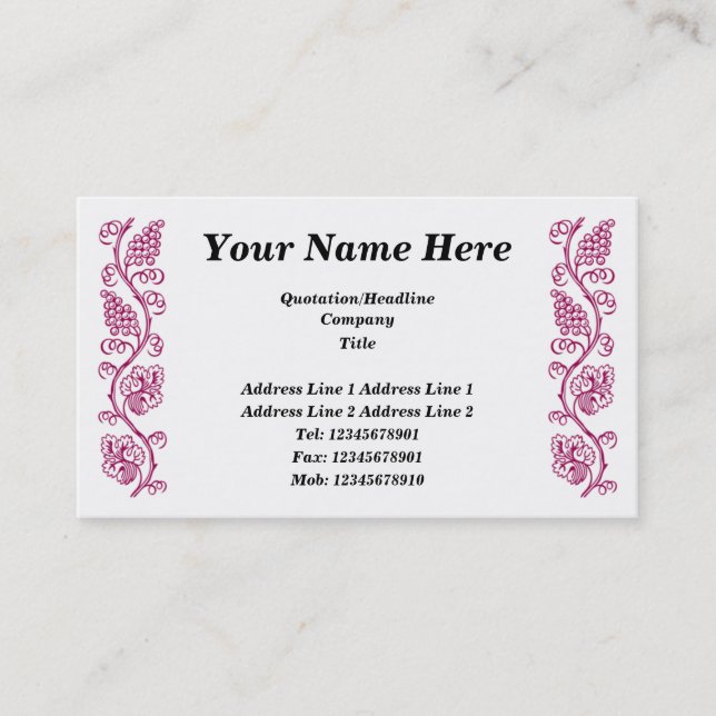 Cartão De Visita Fruta da vinha - "Vinho tinto" (Frente)