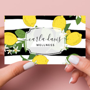 Cartão De Visita Fruta de Limão Amarelo Cítrico Floral Botânico Lis
