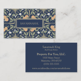 Cartão De Visita Frutas e Flores Azul Meia-Noite 