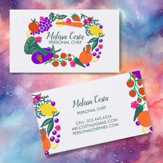 Cartão De Visita FRUTAS PESSOAIS DO CHEF Modern Gardener Vegggs (Cute fruit and veggies business cards. Customize with your own  text)